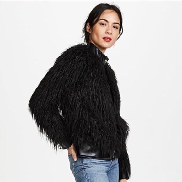 Theory Mongolia Fur Coat Jacket Leather Zip Sleeve - Picture 2 of 5